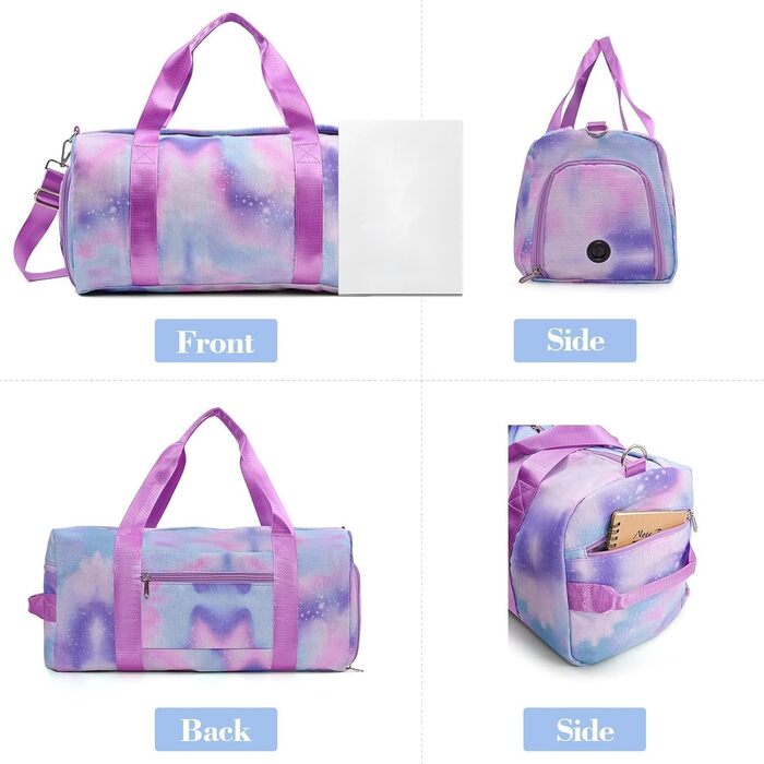 Дитяча спортивна сумка-рюкзак з відділенням для взуття та мокрою одежі, для плавання, гімнастики, танців, для дівчаток, яскрава, з принтом 'Райдуга', фіолетовий колір