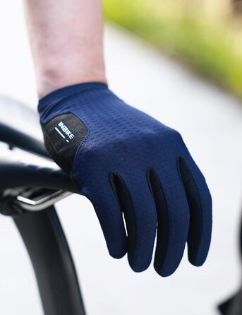 Рукавички велосипедні INBIKE F419 (L, темно-сині) з гелевою подушкою, сенсорні, антиковзкі, дихаючі, світловідбиваючі для MTB та шосе