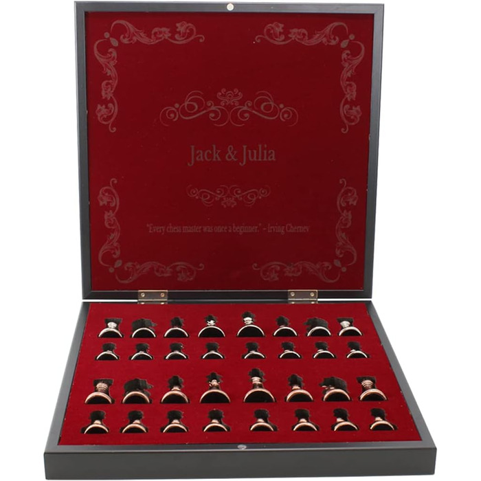 Персоналізоване велике шахове набір Antochia Crafts з коробкою, персоналізованою дошкою та металевими фігурами – подарунок для сина, чоловіка, батька на день народження, річницю, Різдво (36 см)