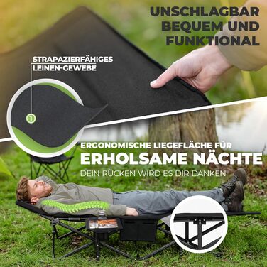 NORDICTRAILS Кемпінгове ліжко NORDICTRAILS - розкладне ліжко для кемпінгу XXL | Зручне, легке та широке для відпочинку на природі | Гостьове ліжко, лежак, розкладне ліжко, ліжко для риболовлі, ліжко для кемпінгу з надзвичайно м'яким матрацом (Без матраца,