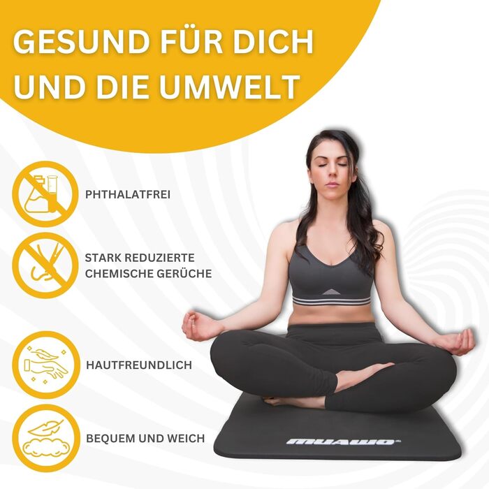 Килимок для тренувань Muawo Premium: фітнес, йога, гімнастика | Нековзний | Товстий та довгий (190 x 100 x 1,5 см) | Сірий