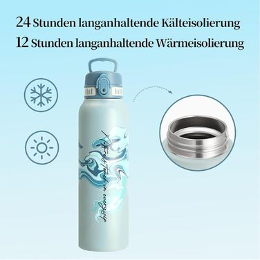 Термос-пляшка UZSPACE 1л (970мл) з нержавіючої сталі, ізольована, з 1-клік відкриванням, без витоку, для спорту, фітнесу, подорожей, зелений