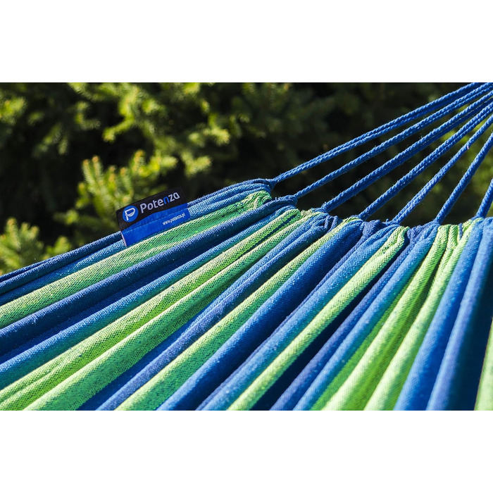 Гамак подвійний Potenza Outdoor з каркасом для 2 осіб, бавовна XXL 220x160 см, до 200 кг, стійкий до погодних умов (Зелений/Коричневий)