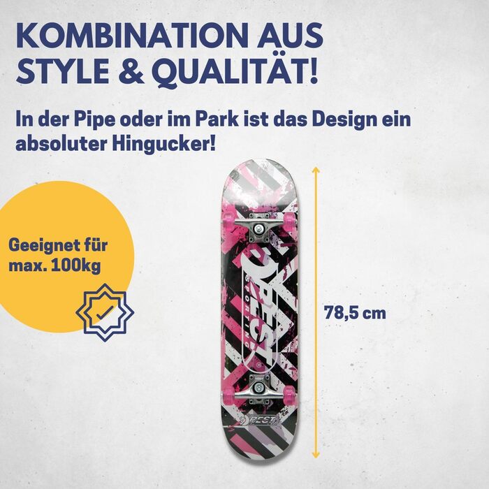Скейтборд Best Sporting ABEC 3/7, дерево й алюміній, для дорослих, 78,5x20,4 см, рожевий Октопус