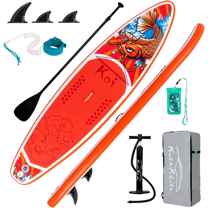 Надувна SUP-дошка FunWater з аксесуарами: рюкзак, ручний насос, страховочна лінія, 3 знімні плавники, регульоване плаваюче весло