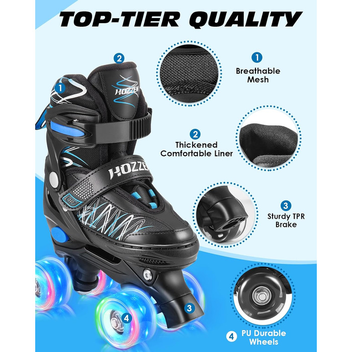 Ролики дитячі ролики для дівчаток та хлопчиків, 4 розміри, регульовані, для початківців, зручні, дихаючі, ролики для дітей, подарунок на Різдво та день народження, Roa-Violette (S, Blue-Black)