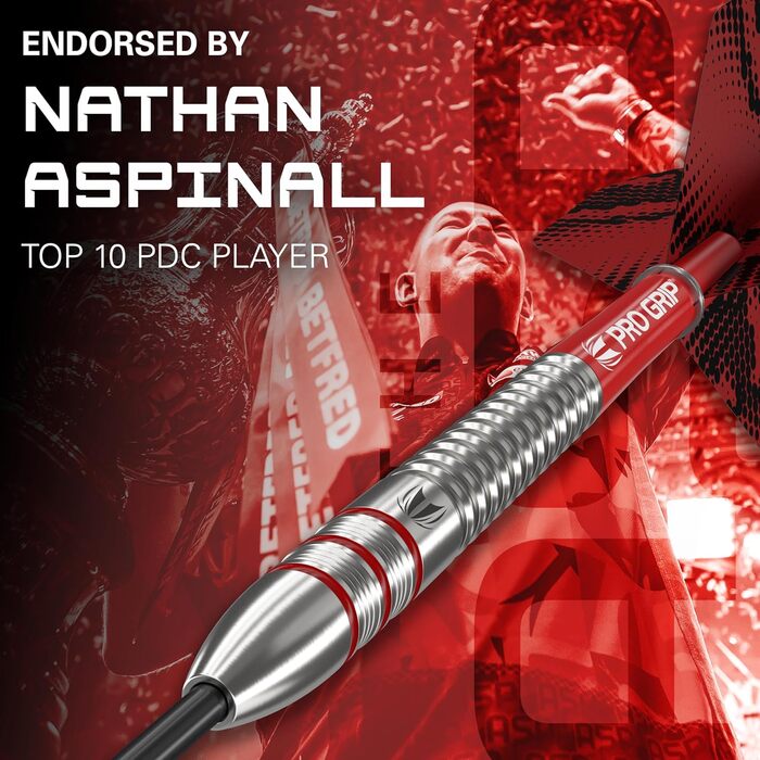 Набір сталевих дротиків Nathan Aspinall 22/23/24 г Tungsten (Вольфрам) - 9 Pro Grip Shafts, 9 Pro Ultra Flights, чохол для дротиків та аксесуари
