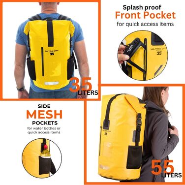 Водонепроникний рюкзак Dry Bag преміум-класу 35/55L, мішок для телефону, ідеальний для водних видів спорту та відпочинку (жовтий, 55 літрів)