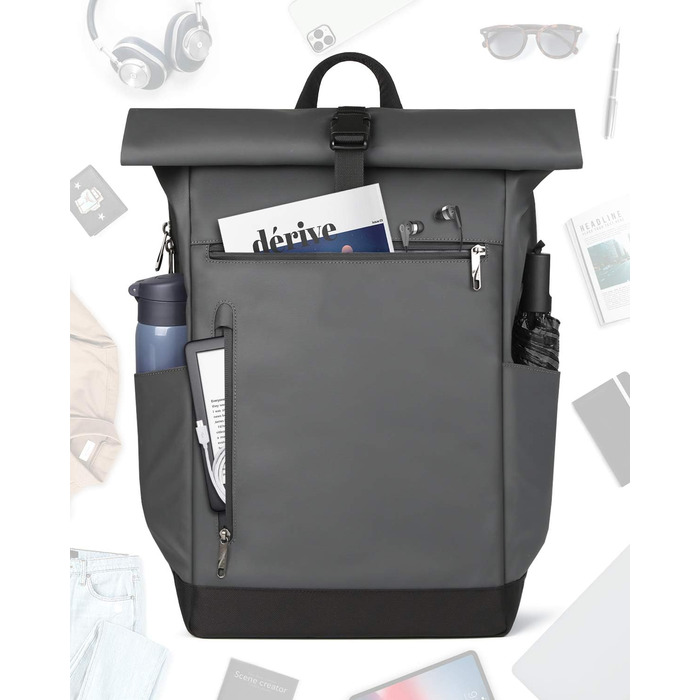 Рюкзак Inateck RollTop 25-30 л для чоловіків і жінок, велосипедний, шкільний, міський, для університету, роботи, спорту та подорожей, з відділенням для ноутбука 17