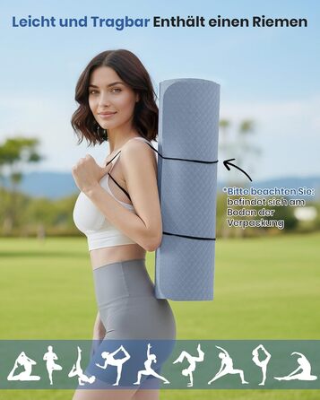 Килимок для йоги та фітнесу Narwhal: протиковзкий екологічний TPE мат для пілатесу та тренувань з ременем для перенесення