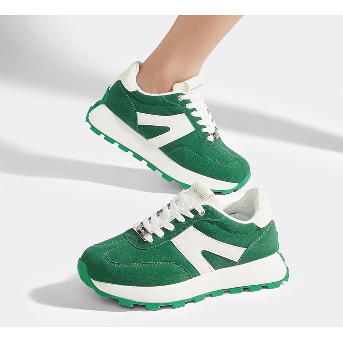 Кросівки жіночі Lucky Step на платформі, ретро стиль – для бігу, тенісу та повсякденного носіння (Зелено-білі, 37 EU)