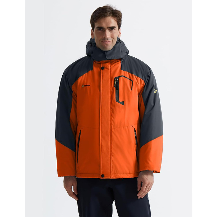 Чоловіча тепла зимова куртка GEMYSE для катання на лижах, вітро- та водонепроникна, дихаюча, з багатьма кишенями, помаранчевого та сірого кольорів, розмір L