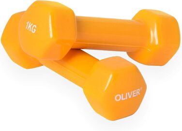 Набір вінілових гантелей Oliver 1,0 кг (помаранчеві) – для чоловіків і жінок, для фітнесу, аеробіки, гімнастики, силових тренувань, студії чи дому, 10 пар