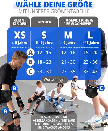 Набір захисту SKATEWIZ 6 шт. для дітей та дорослих: наколінники, налокітники, захист зап'ястя. З сумкою. Protect-1, колір блакитний, розмір XS.