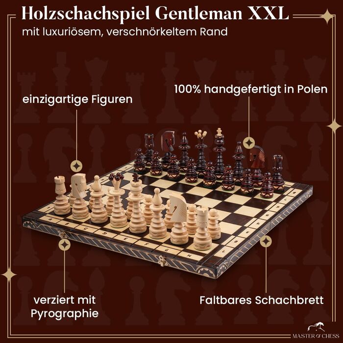 Шахи дерев'яні Master of Chess 'Gentleman' 60 см, великі, складані, ручна робота, для дорослих і дітей