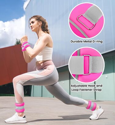 Ваги на ногу/зап'ястя для фітнесу, 1-10 кг, 1 пара, рожево-рожевий