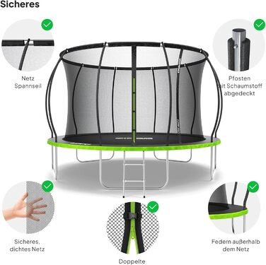 ZIPRO JumpPro Premium Трамплін для дітей Outdoor, садова модель з сіткою, стійкий до погодних умов, захист від УФ-випромінювання, легка збірка, вантажопідйомність до 150 кг, діаметр 252/312/374/435/496 см (10'/12'/15'/17'/20')