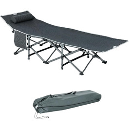 Розкладне туристичне ліжко Outsunny з подушкою та кишенею, сіре, 188 x 64,5 x 53 см, до 150 кг