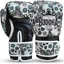Боксерські рукавички Buddha Fight Wear 14 Oz, чорні, для Муай Тай та кікбоксингу, високоякісна штучна шкіра, захист GS-3