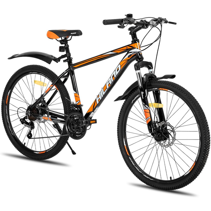 Гірський велосипед Hiland MTB 26/27,5 дюймів, алюмінієва рама, дискові гальма, підлітковий, чоловічий/жіночий, спицеві колеса, білий/чорний, чорний/помаранчевий, 26 дюймів