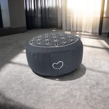 Медитаційна подушка maylow Yoga з вишивкою Квітка Життя, 33x15 см, для йоги, наповнювач біо-спельта, чохол і напірник з бавовни, для початківців і досвідчених, прана, екологічна