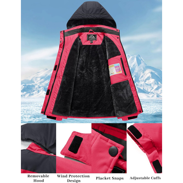 Жіноча зимова куртка MAGCOMSEN: тепла флісова парка, софтшелл для сноуборду та гірськолижного спорту, рожевого кольору, водонепроникна та вітрозахисна