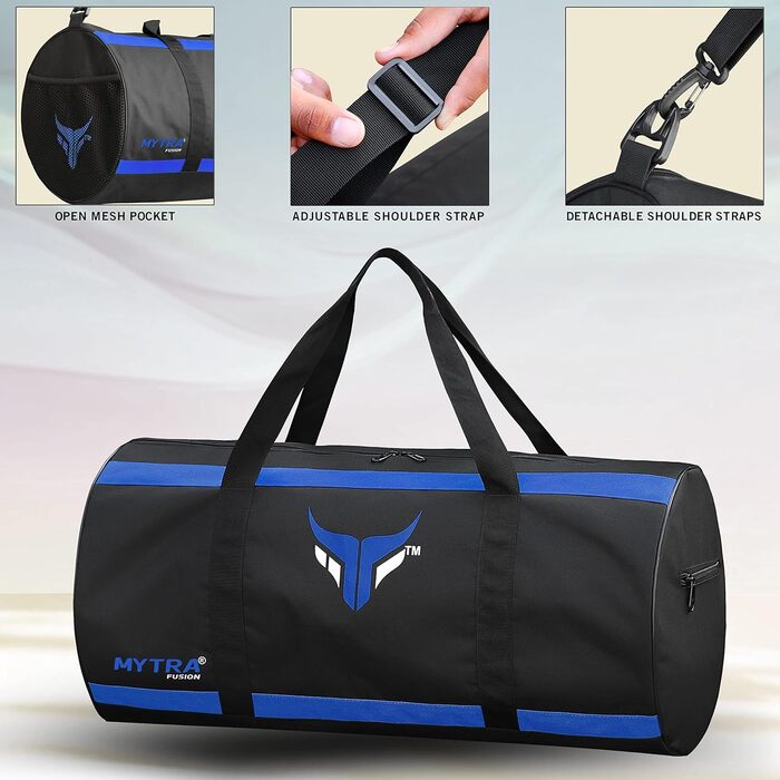 Mytra Fusion спортивна сумка для тренувань з регульованим плечовим ременем, для чоловіків і жінок, дорожня, спортивна, чорна/синя