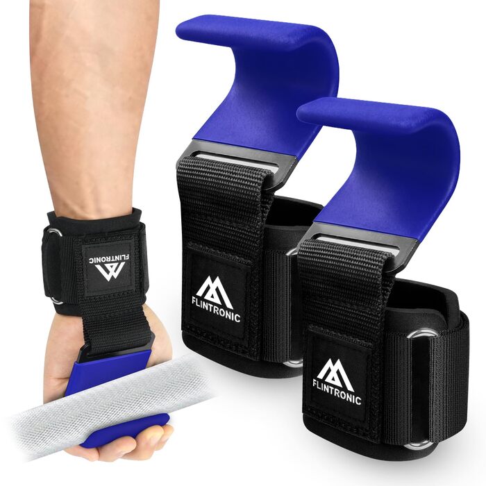 Набори для тяги Flintronic Power: допоміжні тренажери для силових тренувань, шкіряні, з неопреновим наповнювачем 8 мм та бавовни. Підходять для бодібілдингу, важкої атлетики, силових та фітнес-тренувань (блакитні, 2 шт.)
