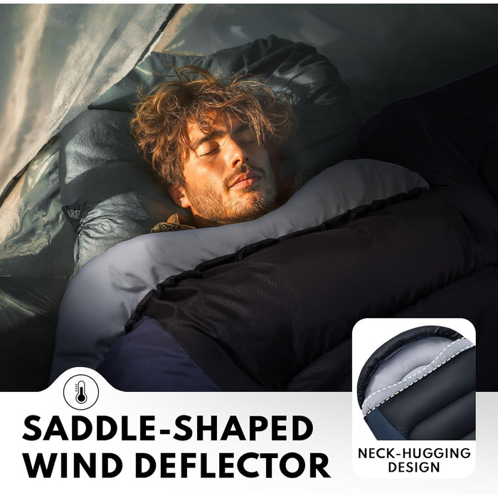 Спальний мішок 0°C XXL для дорослих, тепла погода, для кемпінгу, зими, походів, полювання, подорожей (2,4 кг, блакитний)