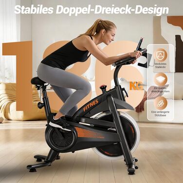 Спінінг-велотренажер CURSOR FITNESS для дому, велоергометр з пульсометром та LED-дисплеєм, комфортне сидіння, макс. навантаження 136 кг, помаранчевий