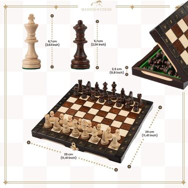 Дорожній шаховий набір Master Of Chess з липи, 29x29 см – якісна шахівниця з фігурами для дорослих і дітей