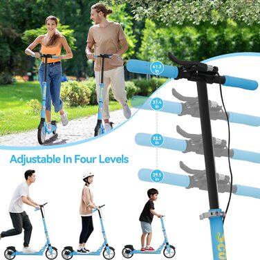 MEE GOO Скутер для дорослих з дисковою гальмом та подвійними амортизаторами, 200 мм PU-колеса, підшипники ABEC-7, неслизька дека (Рожевий/Білий/Синій) – Макс. 100 кг, СИНИЙ