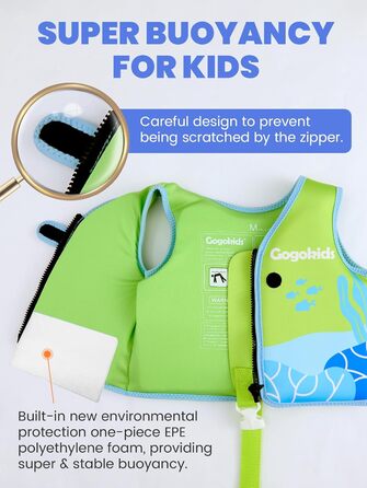 Дитячий жилет для плавання Gogokids 15-30 кг, для навчання плаванню, 1-8 років, зелений S (1-3 роки)