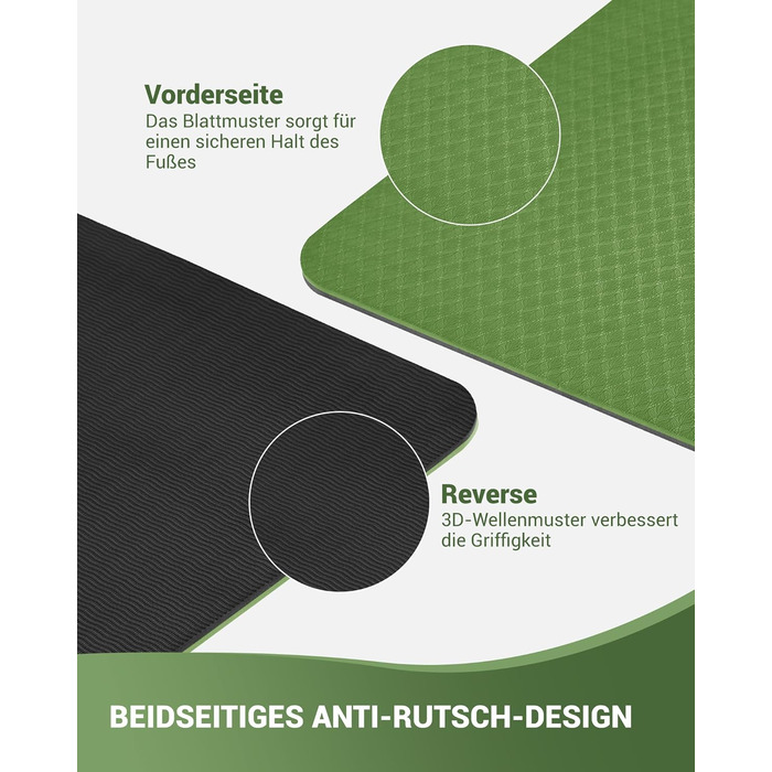 Йога мат для жінок Good Nite: неслизька поверхня, товщина 6 мм, 183x61 см, з чохлом, для йоги, пілатесу, фітнесу, зелено-чорний колір