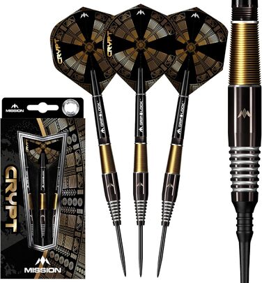 Набір дротиків Mission Darts Crypt 90% вольфрам, чорні та золоті, PVD-покриття, сталевий наконечник, різні стилі та ваги
