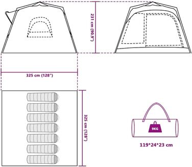 Намет сімейний vidaXL для кемпінгу на 7 осіб, швидкозбірний, зелений