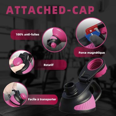 Термос Fjbottle 1900 мл з нержавіючої сталі, магнітна кришка, BPA Free, подвійна стінка, для газованої води, спортивна пляшка для води, університет, спортзал, кемпінг, аутдор, колір магента