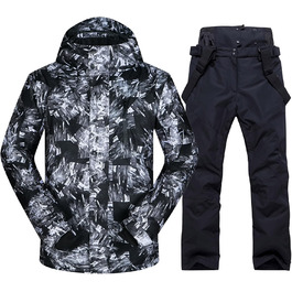 Костюм для сноуборду та лиж: комплект куртка та штани, зимовий, непромоканий, вітронепроникний, з капюшоном, чорний, XL