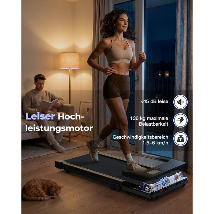 Бігова доріжка Walking Pad з нахилом 6%, для дому та офісу, до 136 кг, з додатком, 6-12 км/год, чорна, 90 см
