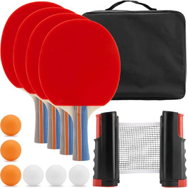 Набір для настільного тенісу MUKLEI: 4 ракетки, 6 м'ячів, розкладне сітка 175 см, сумка для перенесення. Підходить для гри на столі та на вулиці.