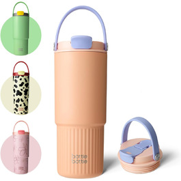 Термос BOTTLE BOTTLE 750 мл з трубочкою і ручкою, нержавіюча сталева пляшка для води, герметична, для авто, спорту, дому, офісу, школи, персикова