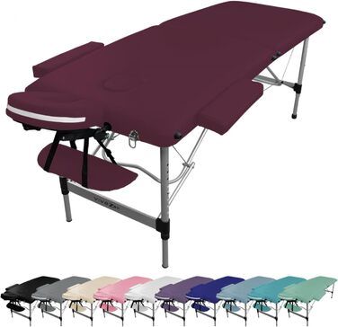 Складаний масажний стіл Vivezen з алюмінію (2 зони) + аксесуари та сумка для транспортування (колір слива)