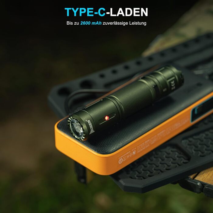 Ліхтарик WUBEN C3 LED: 1200 Люмен, USB-C, IP68, 6 режимів, тактичний, для кемпінгу та надзвичайних ситуацій (зелений)
