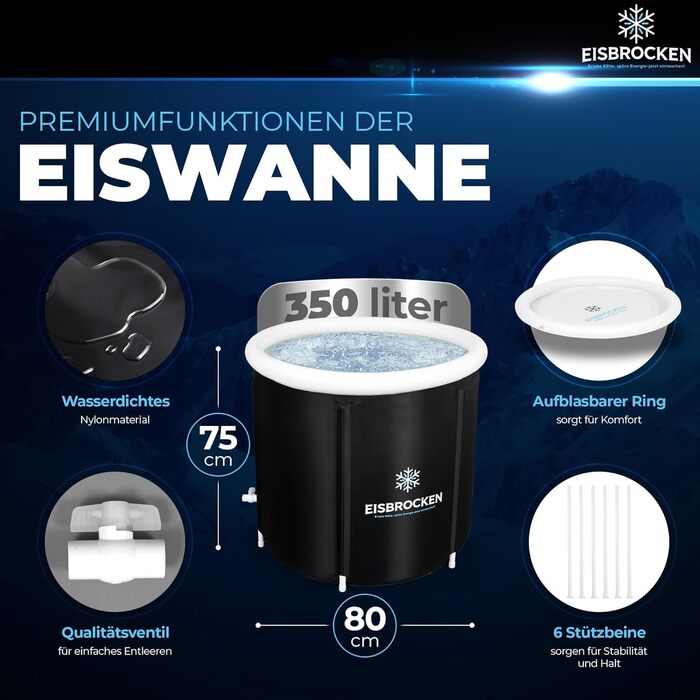 Тонна для крижаних ванн Eisbad – складана, діаметр 80 см, 7-шарова ізоляція – для дому та на вулицю, спорт та релакс