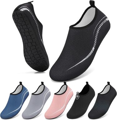 Чоловічі та жіночі водяні черевики для плавання та відпочинку на пляжі. Швидка сушка, антиковзаюча підошва, унісекс (45 EU, чорний)