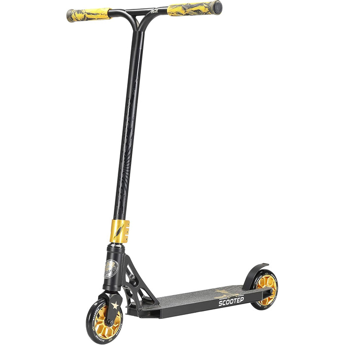 Трюковий самокат STAR SCOOTER Pro Sport 120мм, алюмінієвий, HIC, для дітей від 7 років і дорослих, чорний/золотий
