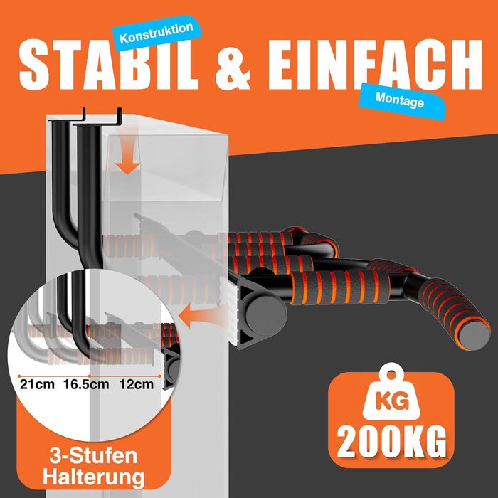 Кімнатна турнік DH FitLife для дверей без свердління, мультигрип | Турнік для підтягувань на двері, 65-92 см