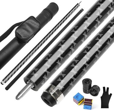 Професійний більярдний кий Billardqueue з карбону, низький упор, з кейсом та аксесуарами, 12.5 мм наконечник, 147.3 см, 567-595 г