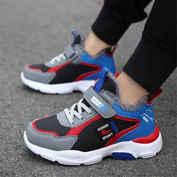 Дитячі теплі плюшеві черевики з водонепроникної шкіри, кросівки для школи, спортивні, для хлопчиків та дівчаток, розміри 28-39 (38 EU), червоні