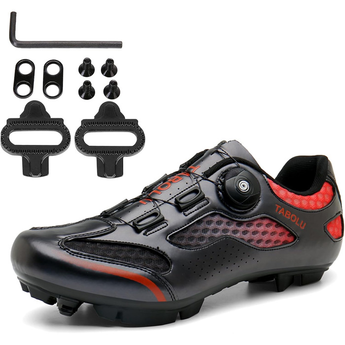 Велосипедні черевики MTB для чоловіків та жінок | Черевики для гірського велосипеда, сумісні з SPD, унісекс | 44 EU, чорний